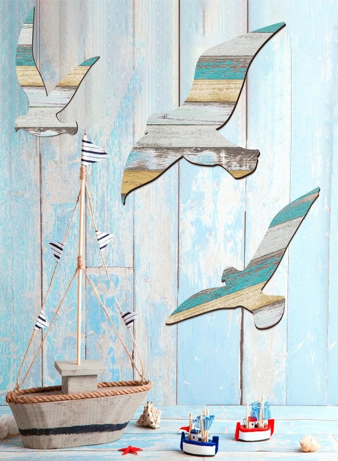Lemicin 3Pcs Wood Seagull Beach Wall Decor Nautical Coastal Theme Art Adhesive Seagull Sculpture Sea Birds Lake House Ocean Wall Decor Vintage Ornaments for Home Bathroom Living Room - Image 3
